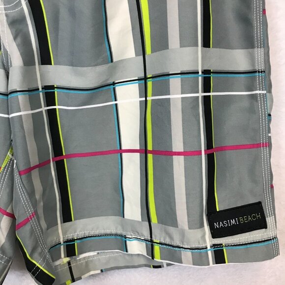 Nasimi Beach Mens XXL Waist 39in Board Swim Shorts Hook Loop Closure Plaid Gray - Picture 3 of 16